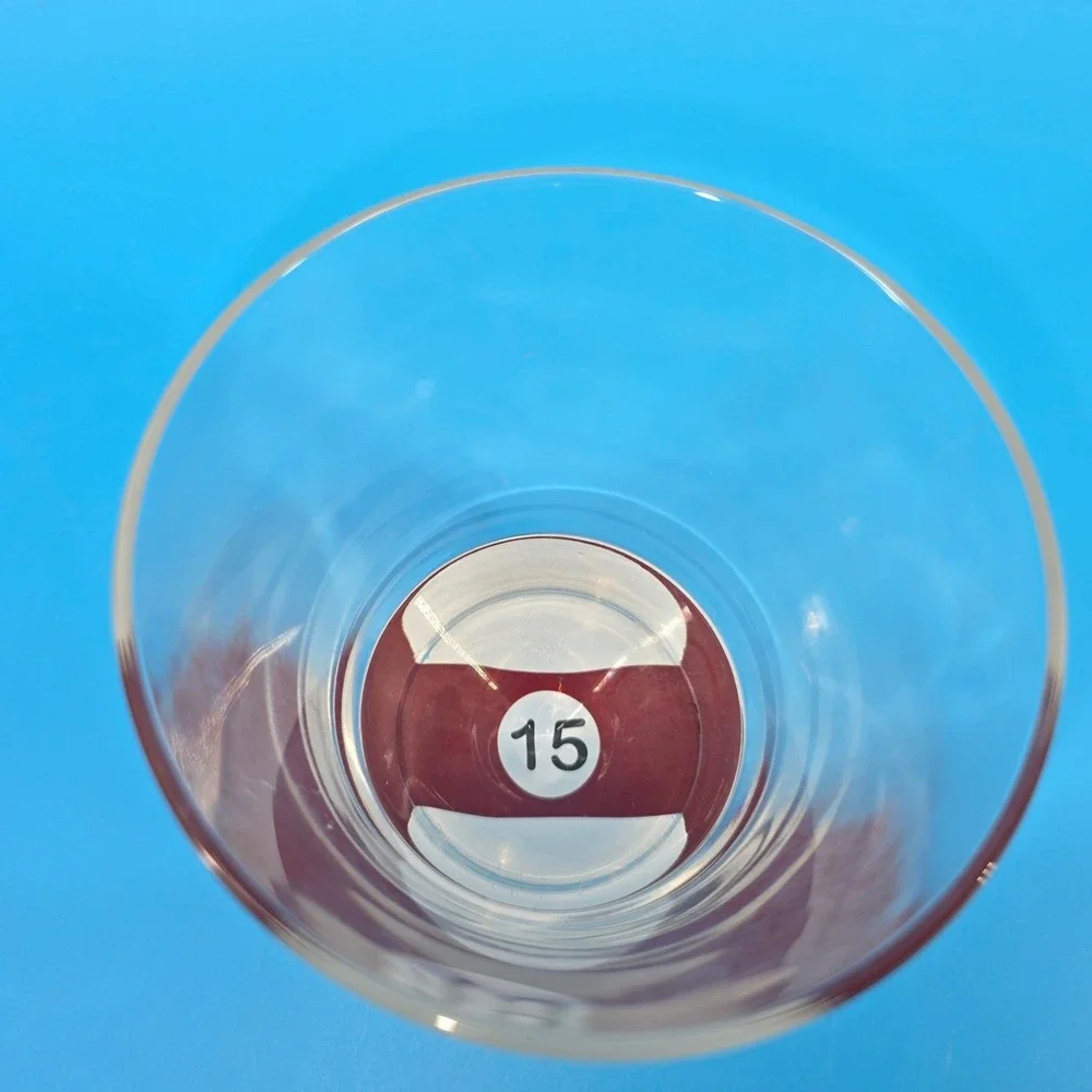 Vintage 15 Pool Ball Rocks Glass Maroon Billiard Lowball Whiskey‎ Tumbler 3.5in